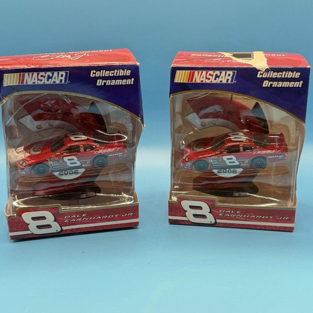 Lot of 2 Dale Earnhardt Jr #8 NASCAR Collectible Car Ornaments TREVCO Boxed